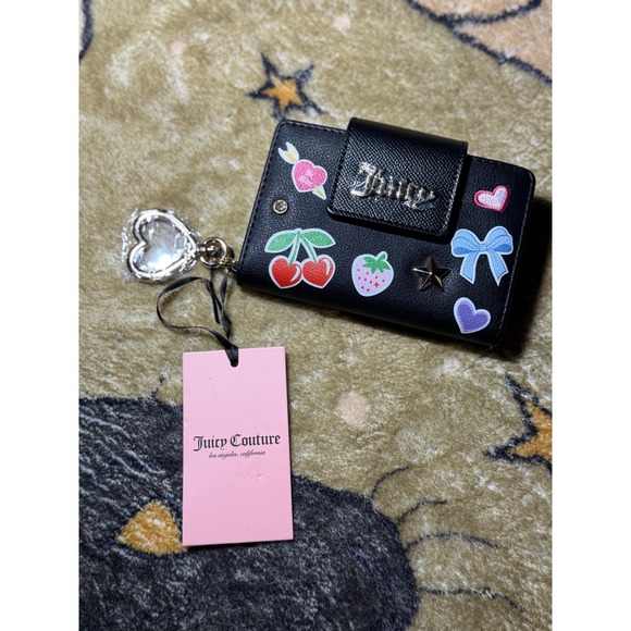 Juicy Couture Handbags - Juicy Couture Black Wallet with Charms Cherry Strawberry Heart Keychain NWT